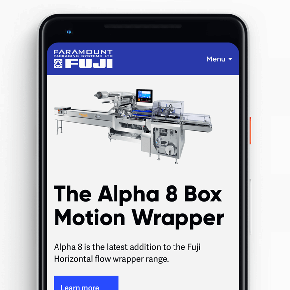 Paramount Packaging website on a Google Pixel mobile device