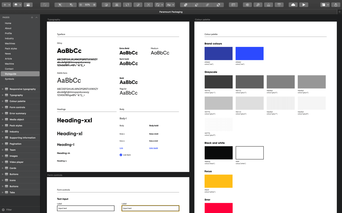 Paramount Packaging style guide design work